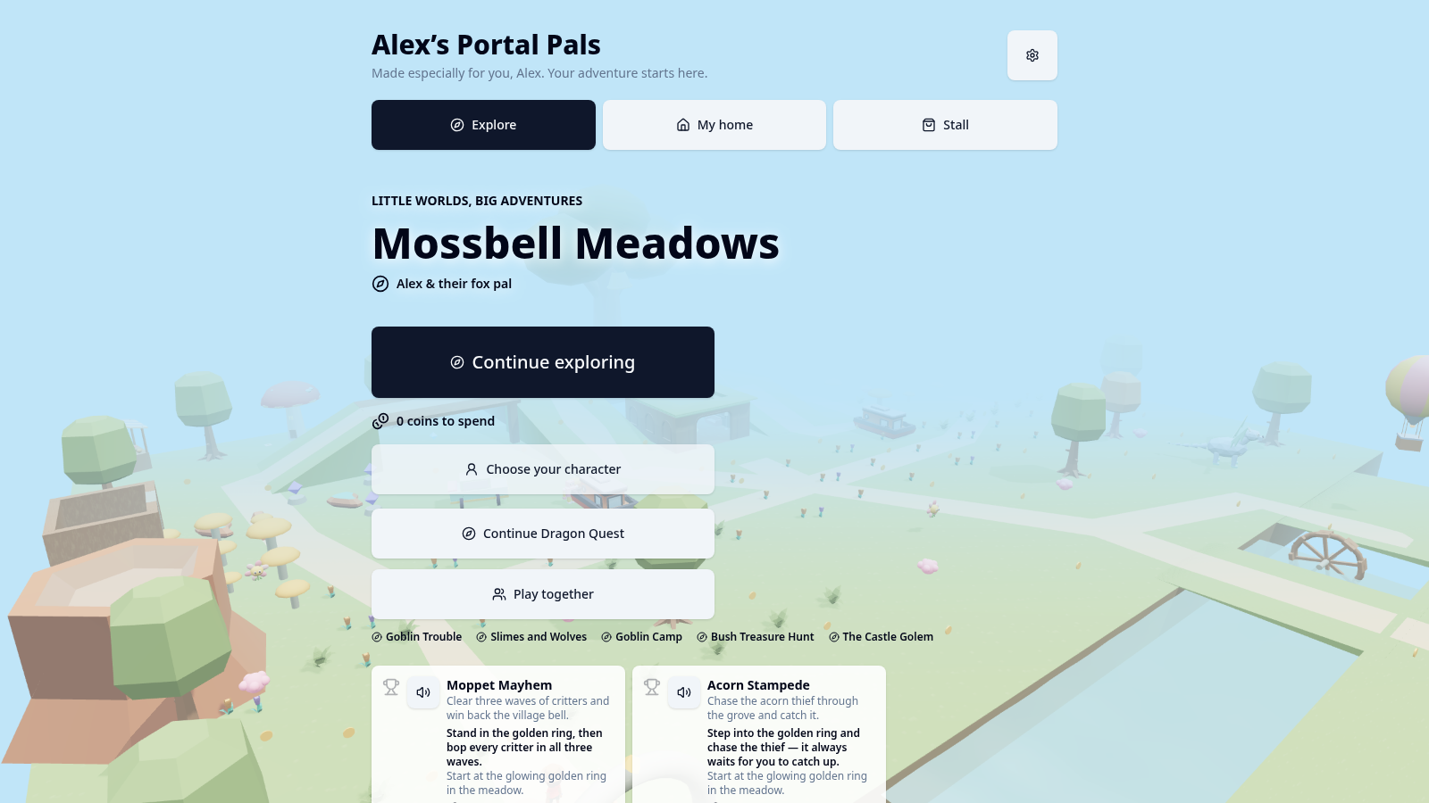 The demo opening menu showing a sample birthday dedication for fictional child Alex